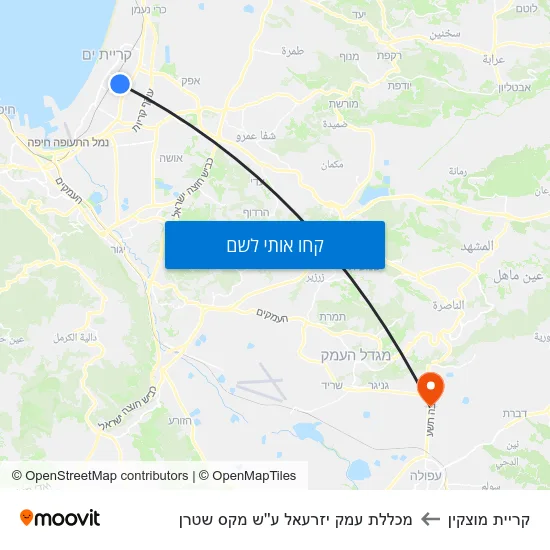 מפת קריית מוצקין למכללת עמק יזרעאל ע''ש מקס שטרן