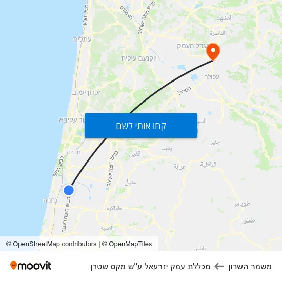 מפת משמר השרון למכללת עמק יזרעאל ע''ש מקס שטרן