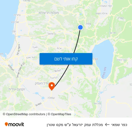 מפת כפר שמאי למכללת עמק יזרעאל ע''ש מקס שטרן