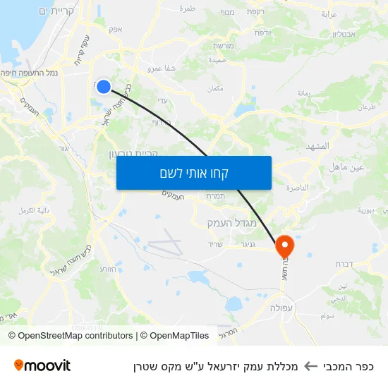 מפת כפר המכבי למכללת עמק יזרעאל ע''ש מקס שטרן