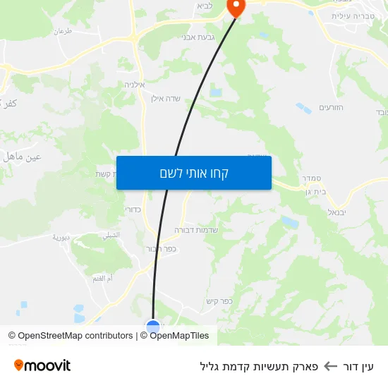 מפת עין דור לפארק תעשיות קדמת גליל