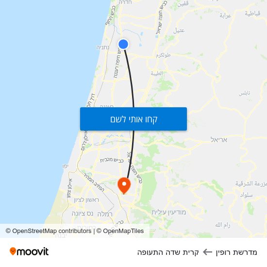 מפת מדרשת רופין לקרית שדה התעופה