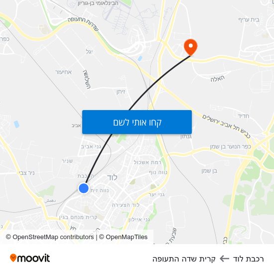 מפת רכבת לוד לקרית שדה התעופה