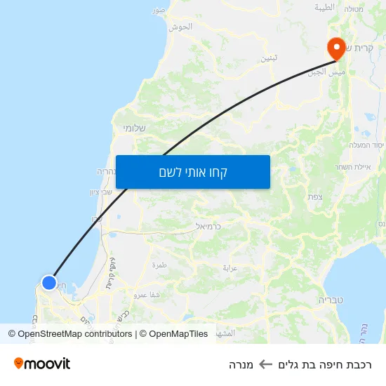 מפת רכבת חיפה בת גלים למנרה
