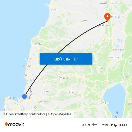 מפת רכבת קרית מוצקין למנרה