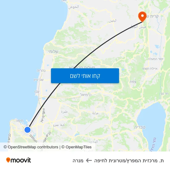 מפת ת. מרכזית המפרץ/מטרונית לחיפה למנרה
