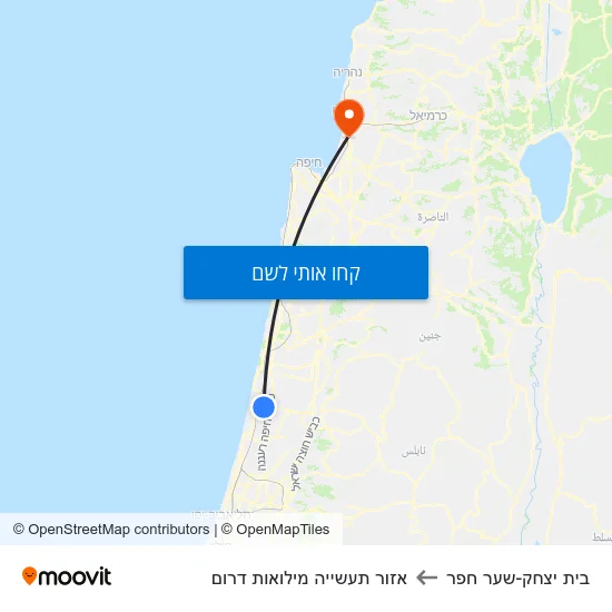 מפת בית יצחק-שער חפר לאזור תעשייה מילואות דרום