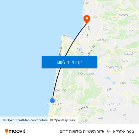 מפת ג'סר א-זרקא לאזור תעשייה מילואות דרום