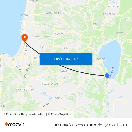 מפת כנרת (מושבה) לאזור תעשייה מילואות דרום