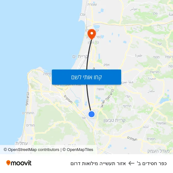מפת כפר חסידים ב' לאזור תעשייה מילואות דרום