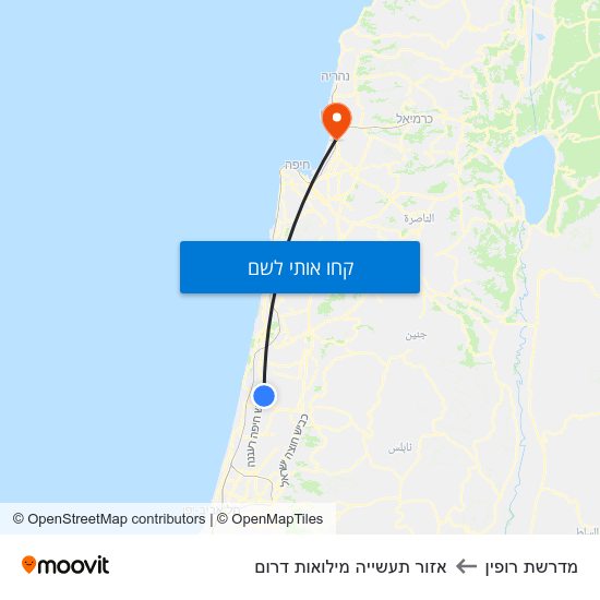 מפת מדרשת רופין לאזור תעשייה מילואות דרום