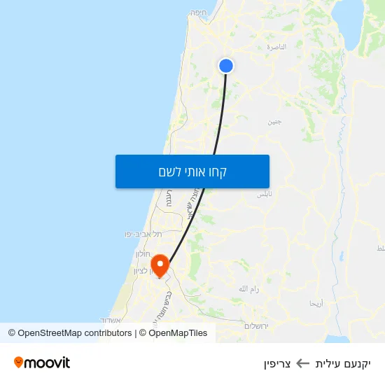 מפת יקנעם עילית לצריפין