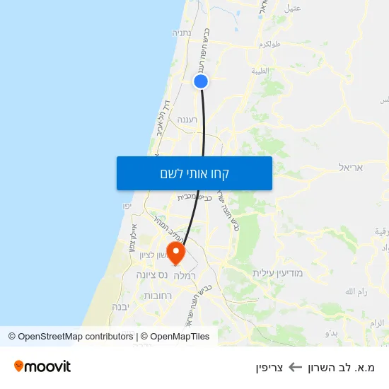 מפת מ.א. לב השרון לצריפין