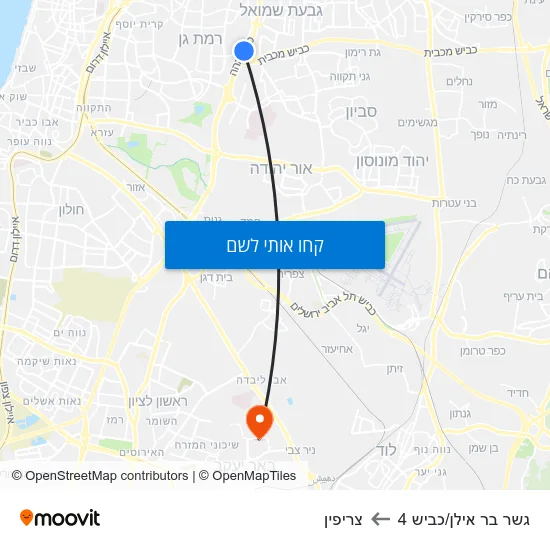 מפת גשר בר אילן/כביש 4 לצריפין
