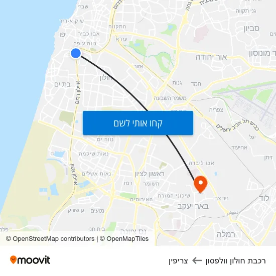 מפת רכבת חולון וולפסון לצריפין