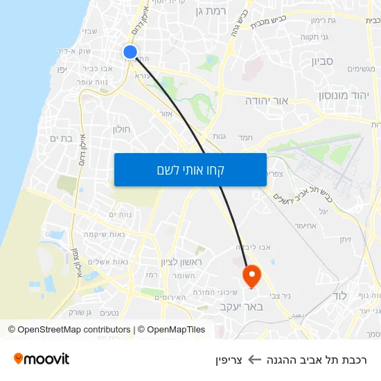 מפת רכבת תל אביב ההגנה לצריפין
