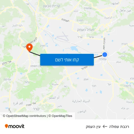 מפת רכבת עפולה לעין העמק
