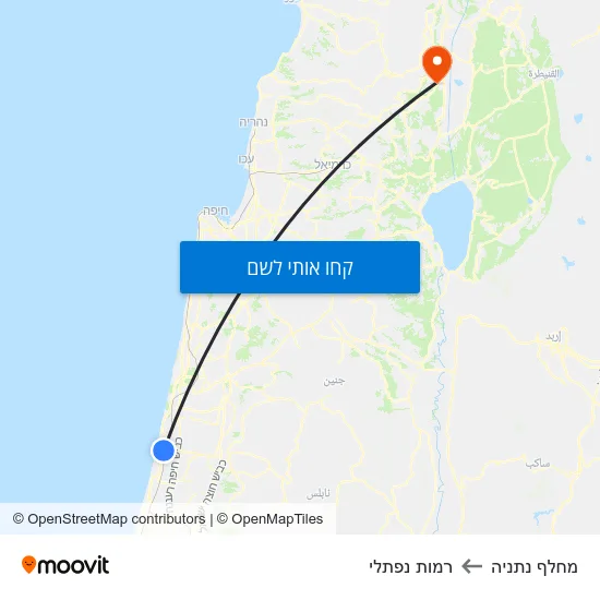 מפת מחלף נתניה לרמות נפתלי