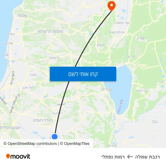 מפת רכבת עפולה לרמות נפתלי