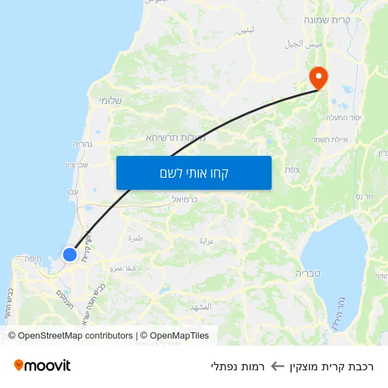 מפת רכבת קרית מוצקין לרמות נפתלי