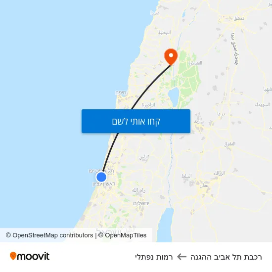 מפת רכבת תל אביב ההגנה לרמות נפתלי