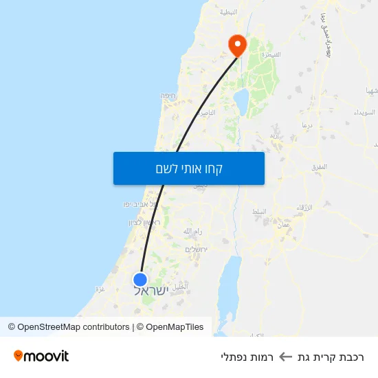 מפת רכבת קרית גת לרמות נפתלי