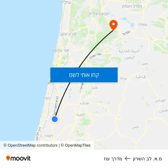 מפת מ.א. לב השרון למדרך עוז