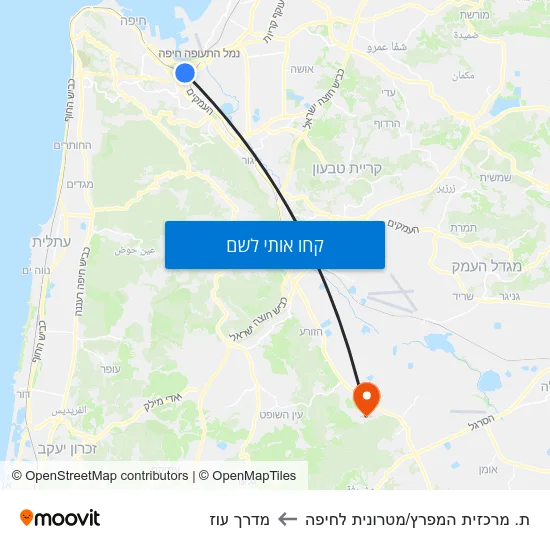מפת ת. מרכזית המפרץ/מטרונית לחיפה למדרך עוז