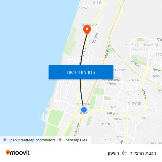 מפת רכבת הרצליה לרשפון