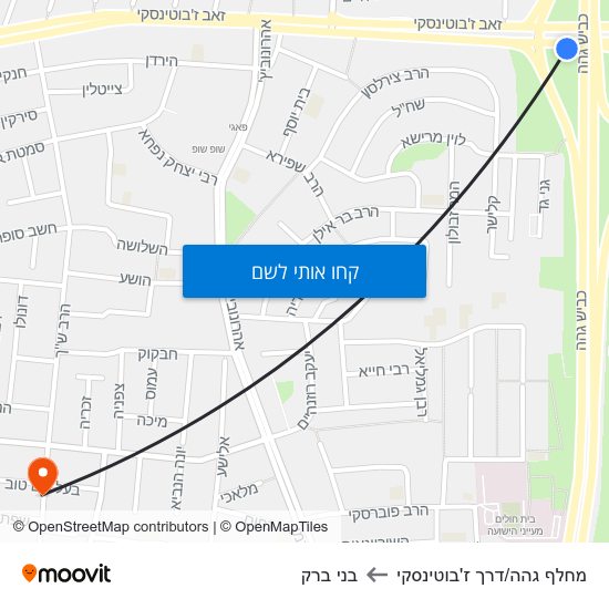 מפת מחלף גהה/דרך ז'בוטינסקי לבני ברק