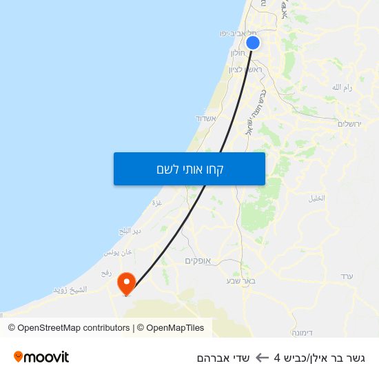 מפת גשר בר אילן/כביש 4 לשדי אברהם