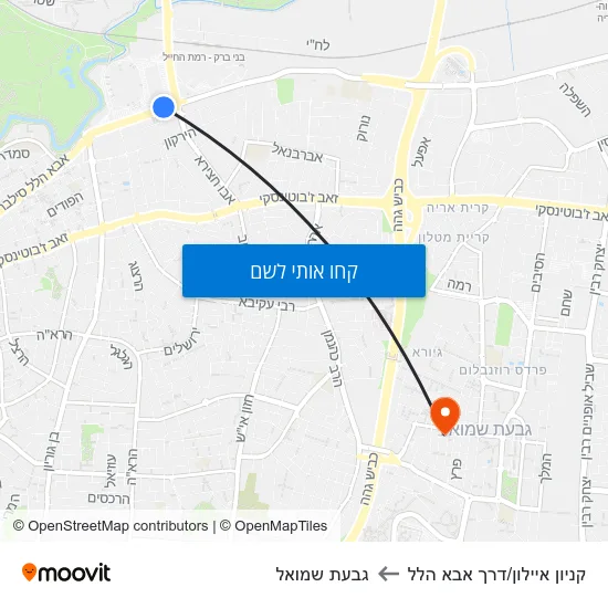 מפת קניון איילון/דרך אבא הלל לגבעת שמואל