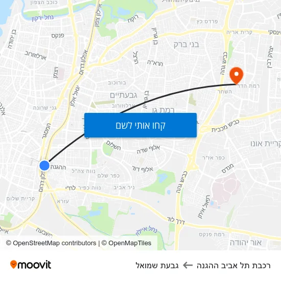 מפת רכבת תל אביב ההגנה לגבעת שמואל