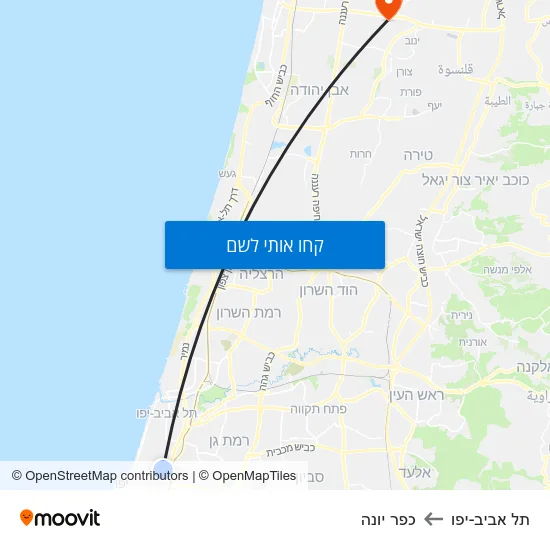 מפת תל אביב-יפו לכפר יונה