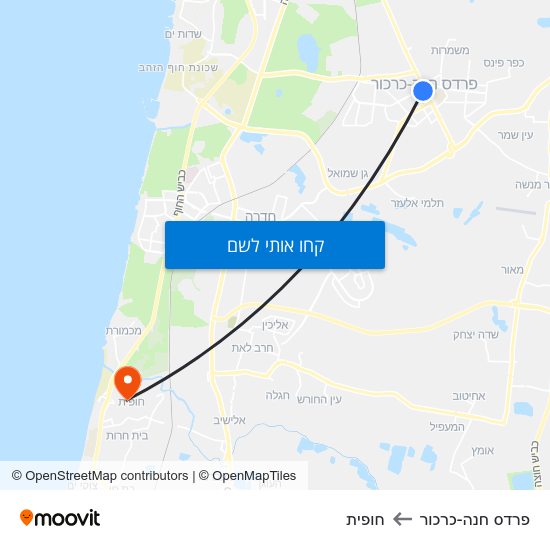מפת פרדס חנה-כרכור לחופית