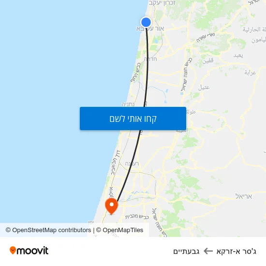 מפת ג'סר א-זרקא לגבעתיים