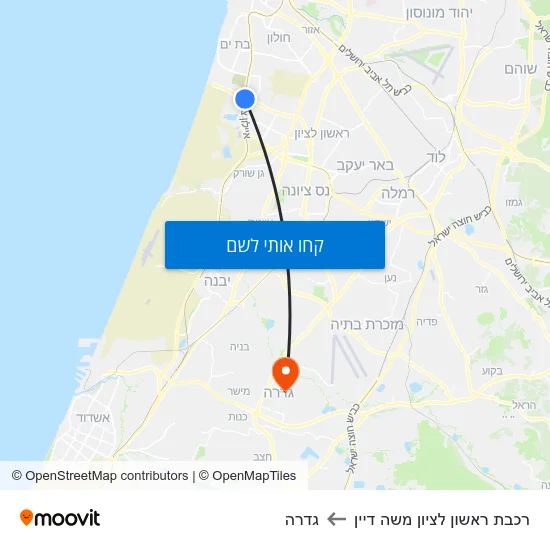 מפת רכבת ראשון לציון משה דיין לגדרה