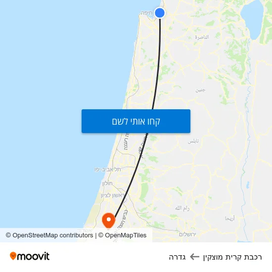 מפת רכבת קרית מוצקין לגדרה
