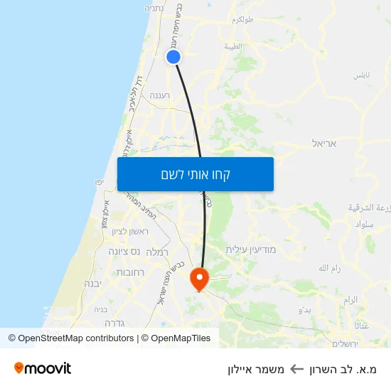 מפת מ.א. לב השרון למשמר איילון
