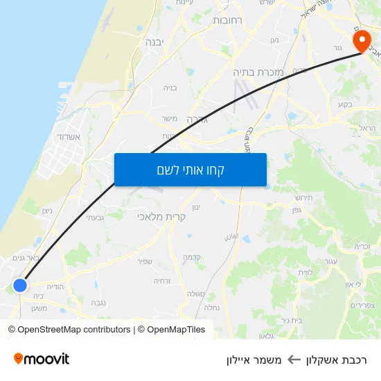 מפת רכבת אשקלון למשמר איילון