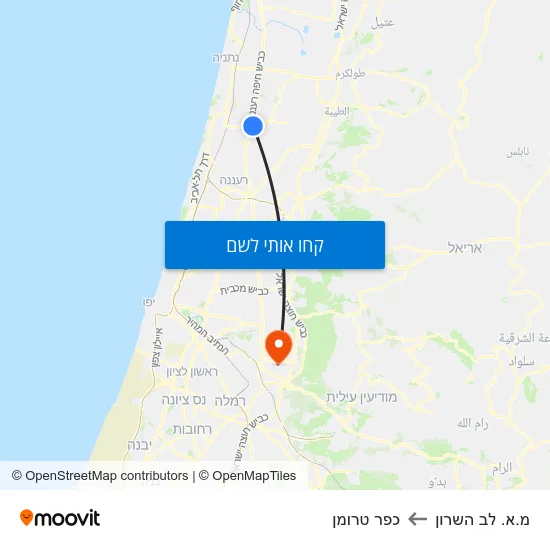 מפת מ.א. לב השרון לכפר טרומן