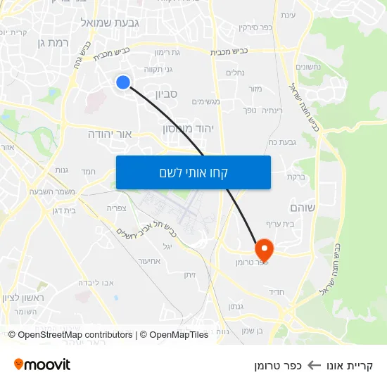מפת קריית אונו לכפר טרומן