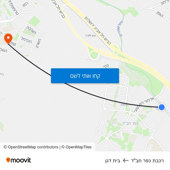 מפת רכבת כפר חב"ד לבית דגן