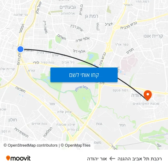 מפת רכבת תל אביב ההגנה לאור יהודה