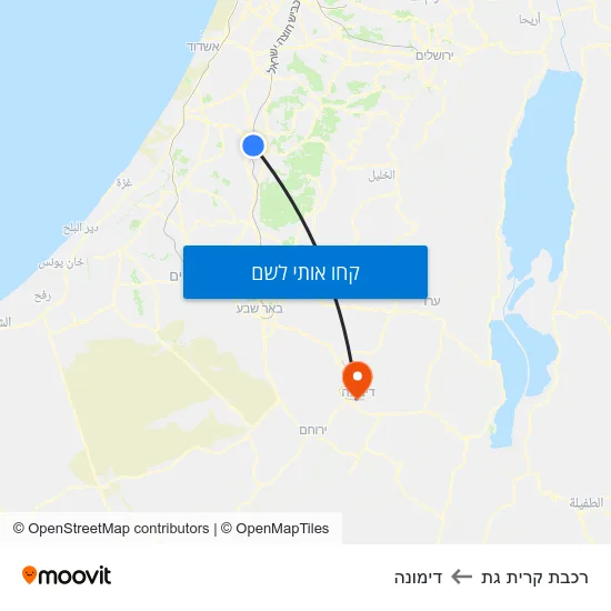 מפת רכבת קרית גת לדימונה