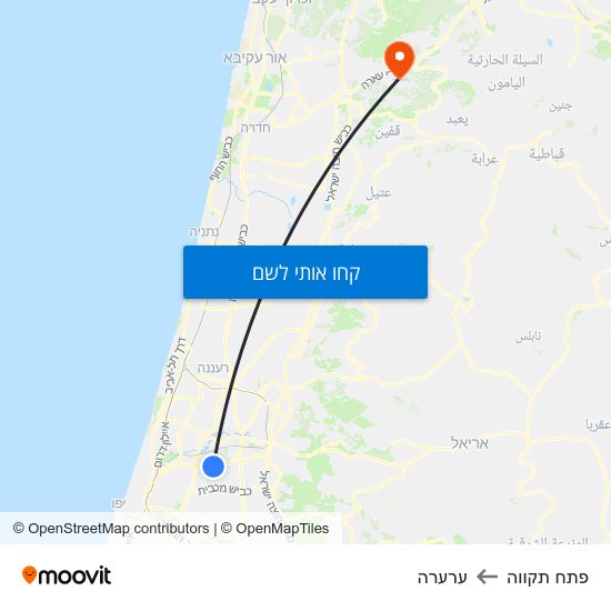 מפת פתח תקווה לערערה