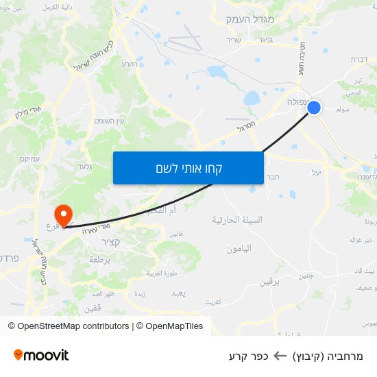 מפת מרחביה (קיבוץ) לכפר קרע