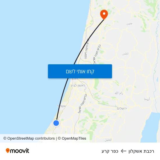 מפת רכבת אשקלון לכפר קרע