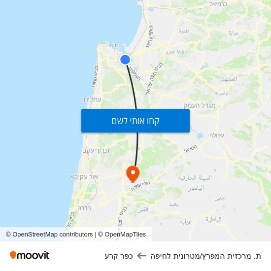 מפת ת. מרכזית המפרץ/מטרונית לחיפה לכפר קרע