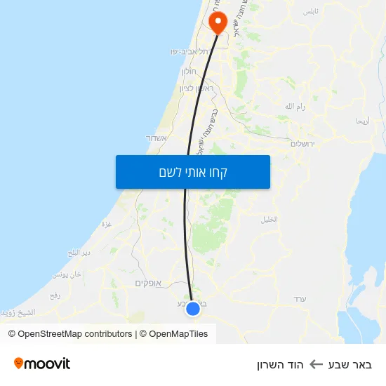 מפת באר שבע להוד השרון